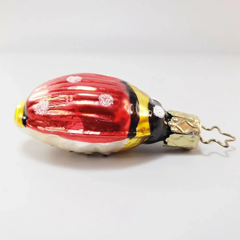 Vtg Lady Bug Ornament Blown Glass White Mica Glitter Red MCM Christmas Germany